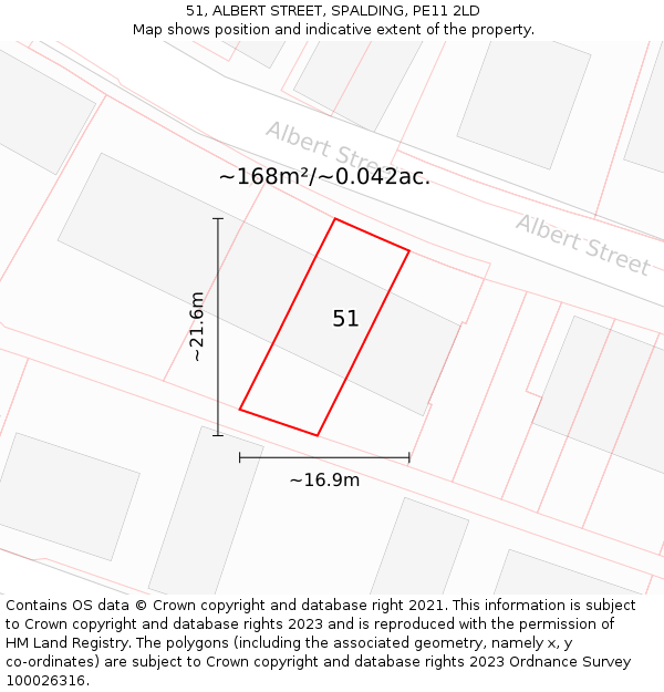 51, ALBERT STREET, SPALDING, PE11 2LD: Plot and title map