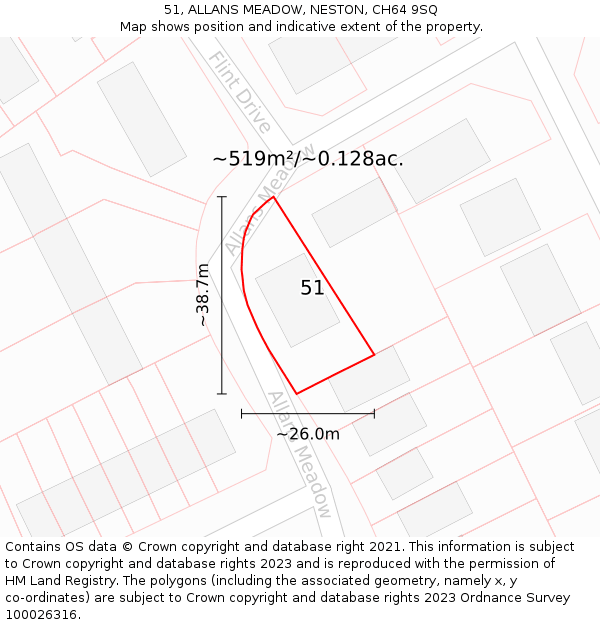 51, ALLANS MEADOW, NESTON, CH64 9SQ: Plot and title map