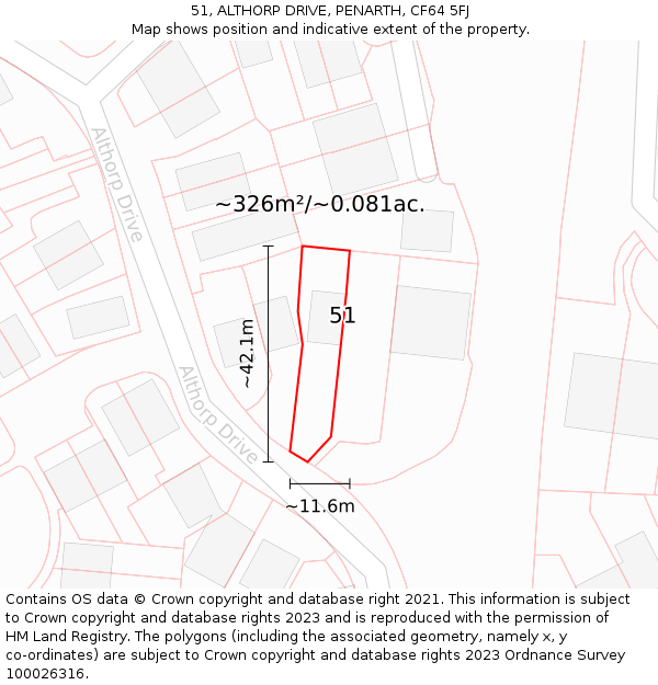 51, ALTHORP DRIVE, PENARTH, CF64 5FJ: Plot and title map