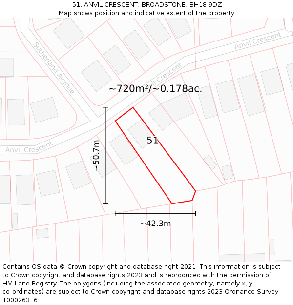 51, ANVIL CRESCENT, BROADSTONE, BH18 9DZ: Plot and title map