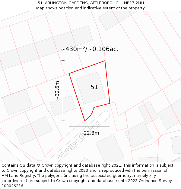 51, ARLINGTON GARDENS, ATTLEBOROUGH, NR17 2NH: Plot and title map