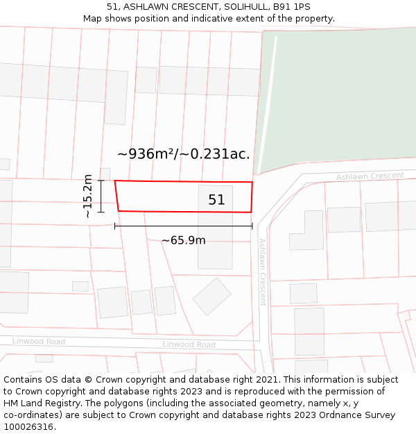 51, ASHLAWN CRESCENT, SOLIHULL, B91 1PS: Plot and title map