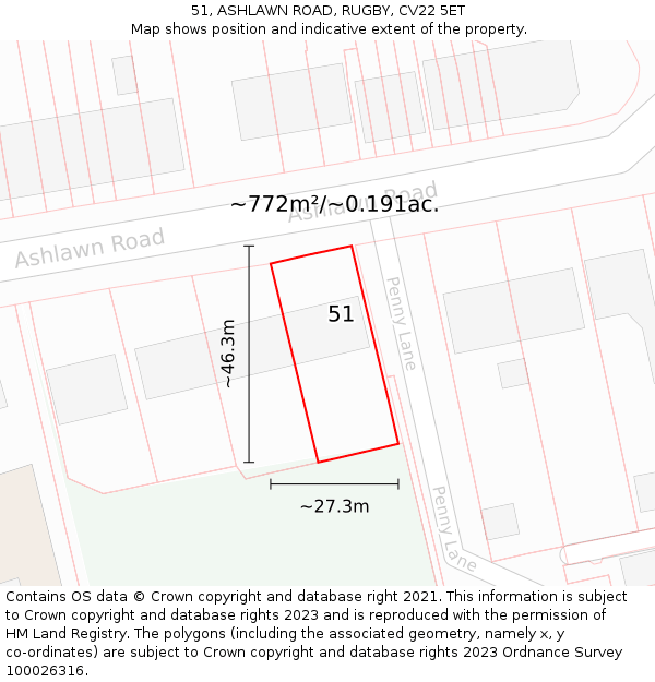 51, ASHLAWN ROAD, RUGBY, CV22 5ET: Plot and title map