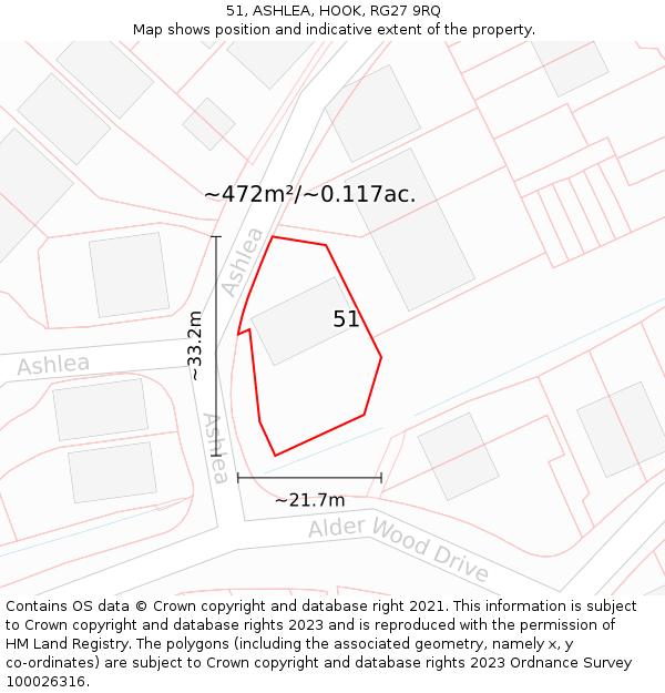 51, ASHLEA, HOOK, RG27 9RQ: Plot and title map