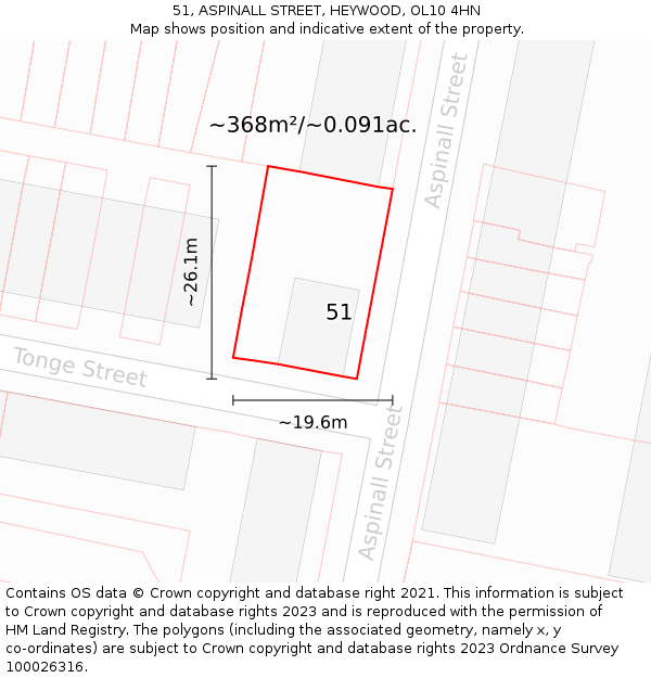 51, ASPINALL STREET, HEYWOOD, OL10 4HN: Plot and title map
