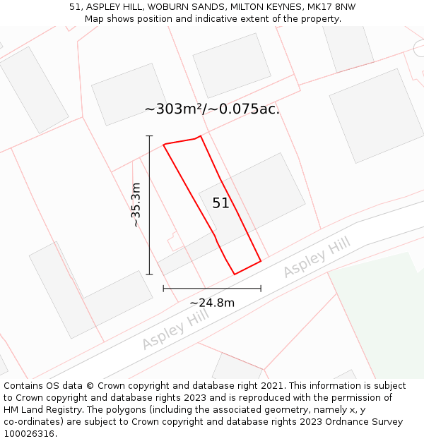 51, ASPLEY HILL, WOBURN SANDS, MILTON KEYNES, MK17 8NW: Plot and title map