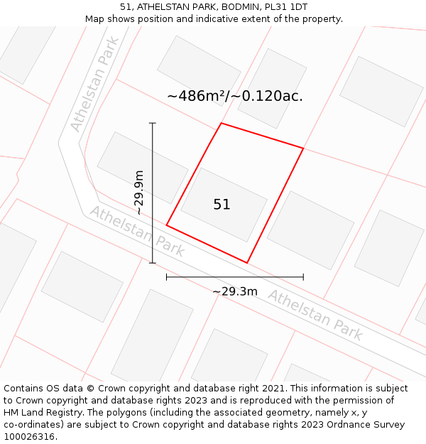 51, ATHELSTAN PARK, BODMIN, PL31 1DT: Plot and title map