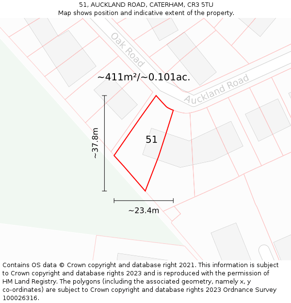 51, AUCKLAND ROAD, CATERHAM, CR3 5TU: Plot and title map