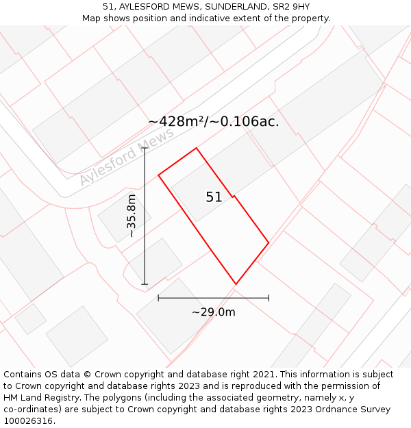 51, AYLESFORD MEWS, SUNDERLAND, SR2 9HY: Plot and title map