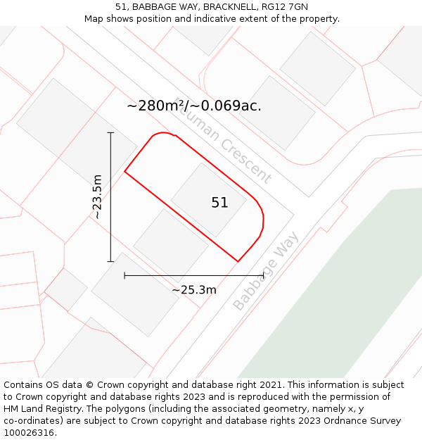 51, BABBAGE WAY, BRACKNELL, RG12 7GN: Plot and title map