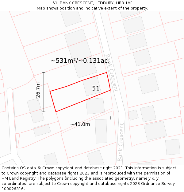 51, BANK CRESCENT, LEDBURY, HR8 1AF: Plot and title map