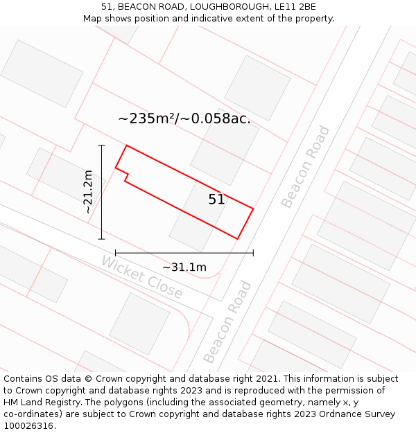 51, BEACON ROAD, LOUGHBOROUGH, LE11 2BE: Plot and title map