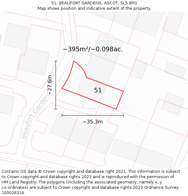 51, BEAUFORT GARDENS, ASCOT, SL5 8PG: Plot and title map