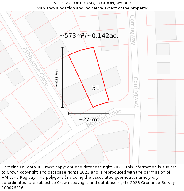 51, BEAUFORT ROAD, LONDON, W5 3EB: Plot and title map