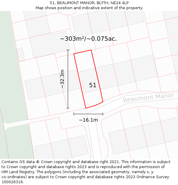 51, BEAUMONT MANOR, BLYTH, NE24 4LP: Plot and title map