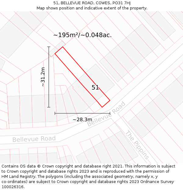 51, BELLEVUE ROAD, COWES, PO31 7HJ: Plot and title map