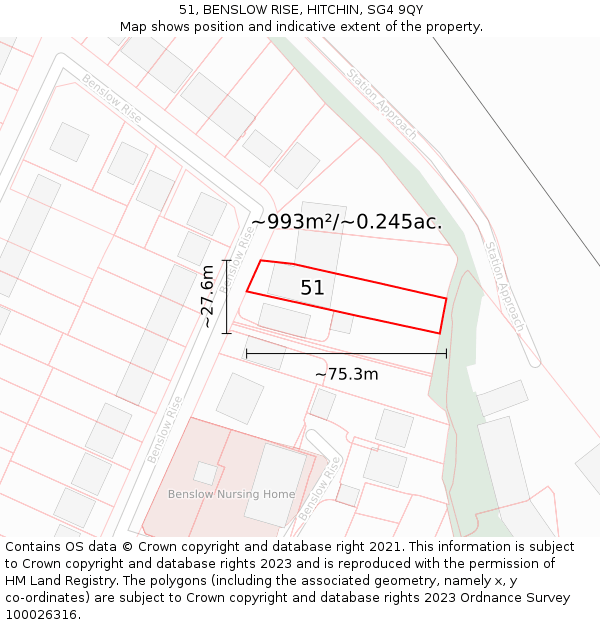 51, BENSLOW RISE, HITCHIN, SG4 9QY: Plot and title map