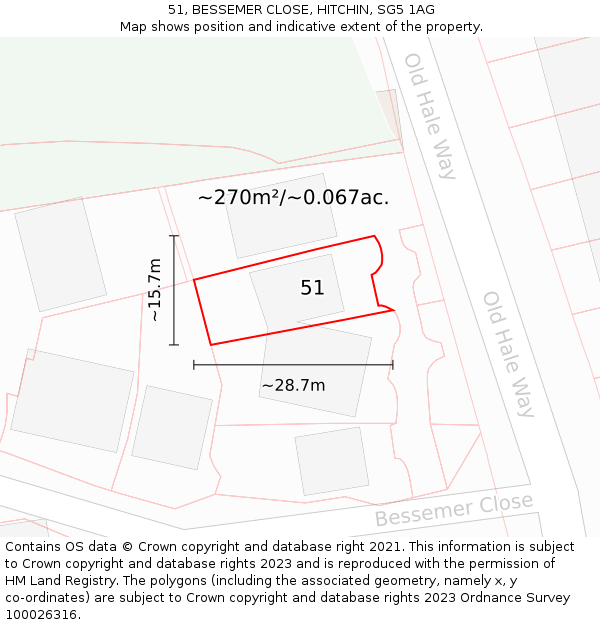 51, BESSEMER CLOSE, HITCHIN, SG5 1AG: Plot and title map