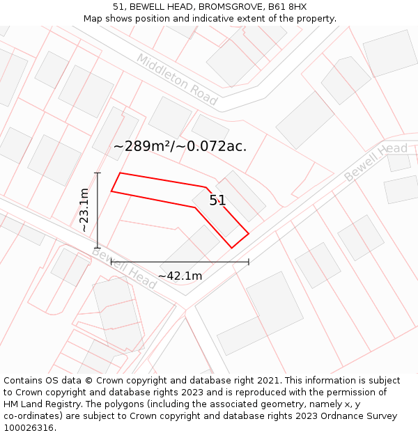 51, BEWELL HEAD, BROMSGROVE, B61 8HX: Plot and title map