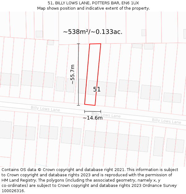 51, BILLY LOWS LANE, POTTERS BAR, EN6 1UX: Plot and title map