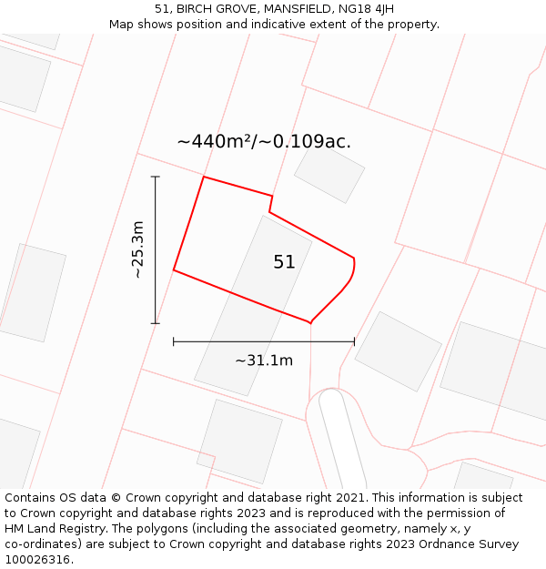 51, BIRCH GROVE, MANSFIELD, NG18 4JH: Plot and title map