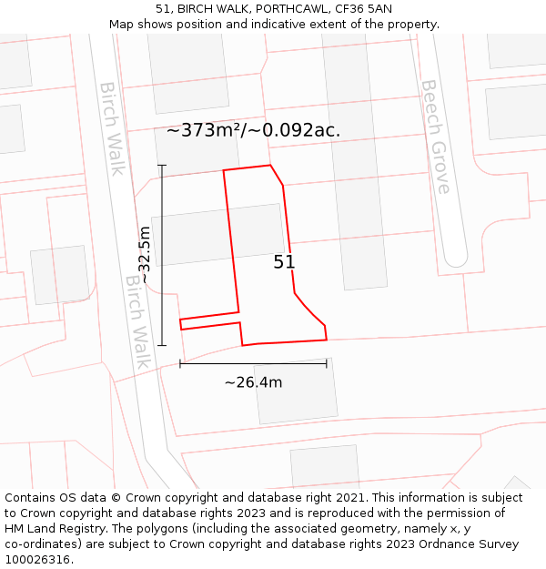 51, BIRCH WALK, PORTHCAWL, CF36 5AN: Plot and title map