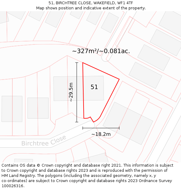 51, BIRCHTREE CLOSE, WAKEFIELD, WF1 4TF: Plot and title map