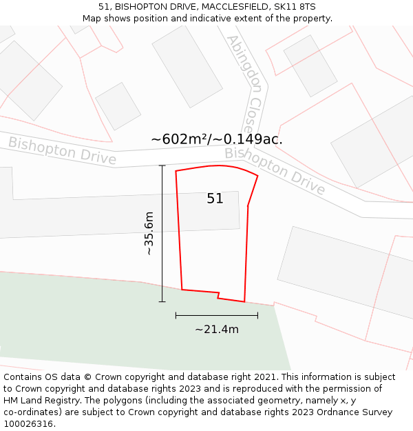 51, BISHOPTON DRIVE, MACCLESFIELD, SK11 8TS: Plot and title map