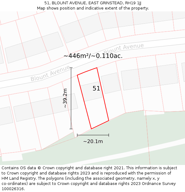 51, BLOUNT AVENUE, EAST GRINSTEAD, RH19 1JJ: Plot and title map