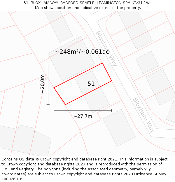 51, BLOXHAM WAY, RADFORD SEMELE, LEAMINGTON SPA, CV31 1WH: Plot and title map