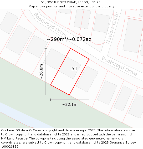 51, BOOTHROYD DRIVE, LEEDS, LS6 2SL: Plot and title map