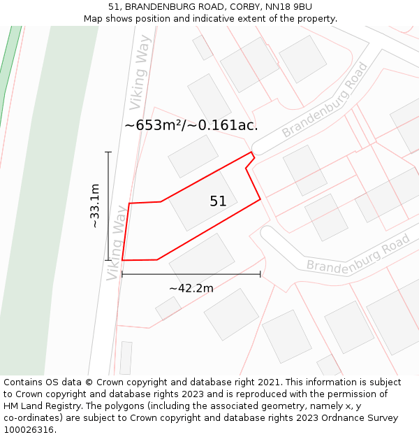 51, BRANDENBURG ROAD, CORBY, NN18 9BU: Plot and title map