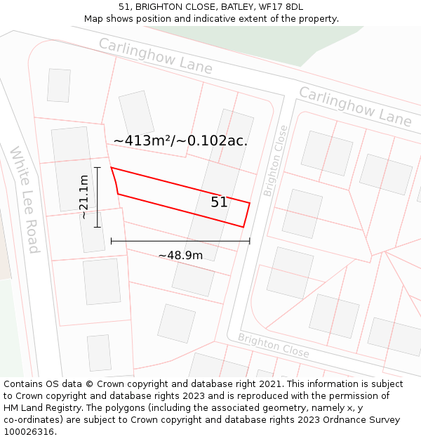 51, BRIGHTON CLOSE, BATLEY, WF17 8DL: Plot and title map