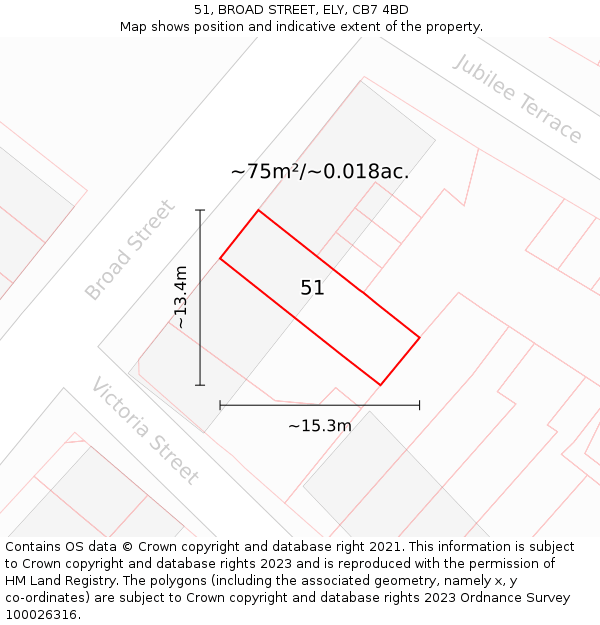 51, BROAD STREET, ELY, CB7 4BD: Plot and title map