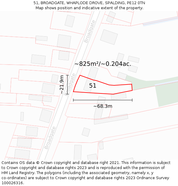 51, BROADGATE, WHAPLODE DROVE, SPALDING, PE12 0TN: Plot and title map
