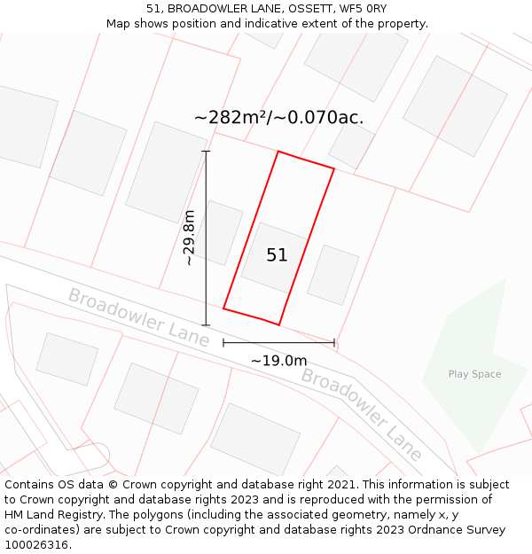 51, BROADOWLER LANE, OSSETT, WF5 0RY: Plot and title map