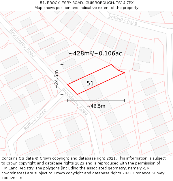 51, BROCKLESBY ROAD, GUISBOROUGH, TS14 7PX: Plot and title map