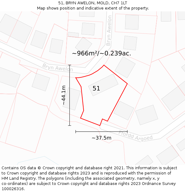 51, BRYN AWELON, MOLD, CH7 1LT: Plot and title map