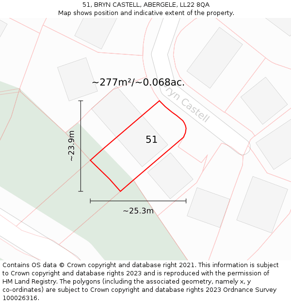 51, BRYN CASTELL, ABERGELE, LL22 8QA: Plot and title map