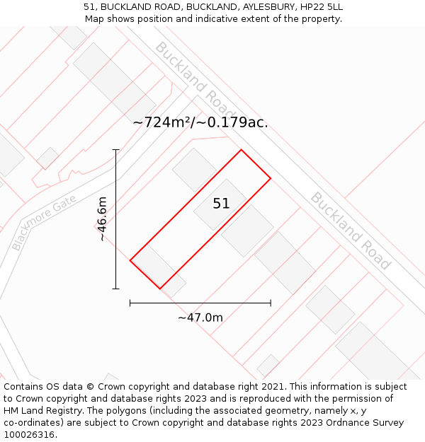 51, BUCKLAND ROAD, BUCKLAND, AYLESBURY, HP22 5LL: Plot and title map