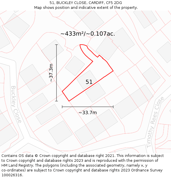 51, BUCKLEY CLOSE, CARDIFF, CF5 2DG: Plot and title map
