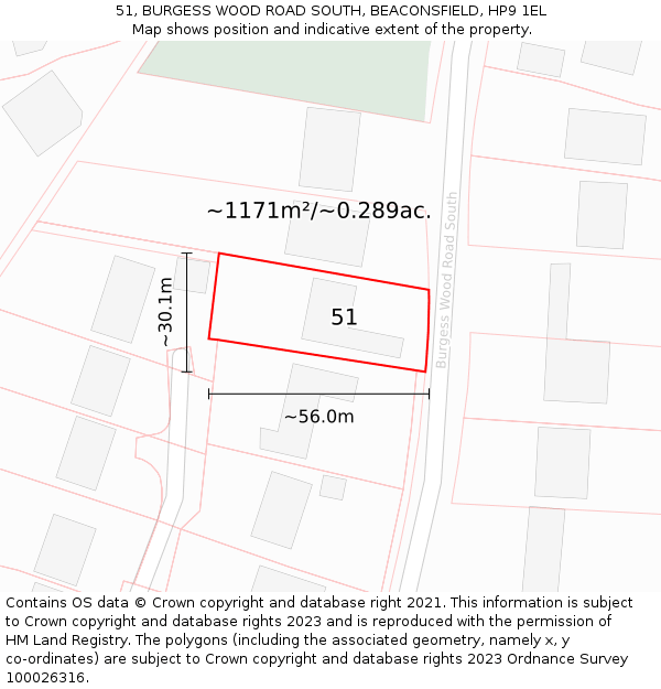 51, BURGESS WOOD ROAD SOUTH, BEACONSFIELD, HP9 1EL: Plot and title map