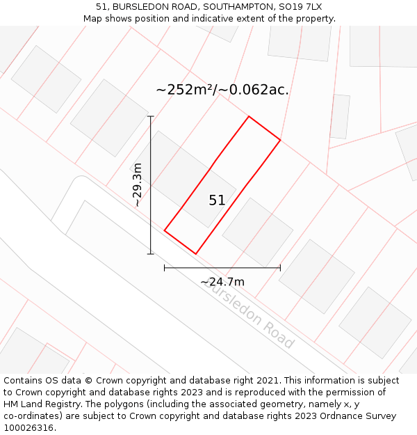 51, BURSLEDON ROAD, SOUTHAMPTON, SO19 7LX: Plot and title map