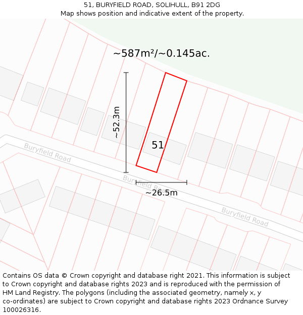 51, BURYFIELD ROAD, SOLIHULL, B91 2DG: Plot and title map