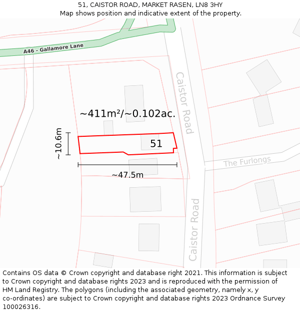 51, CAISTOR ROAD, MARKET RASEN, LN8 3HY: Plot and title map