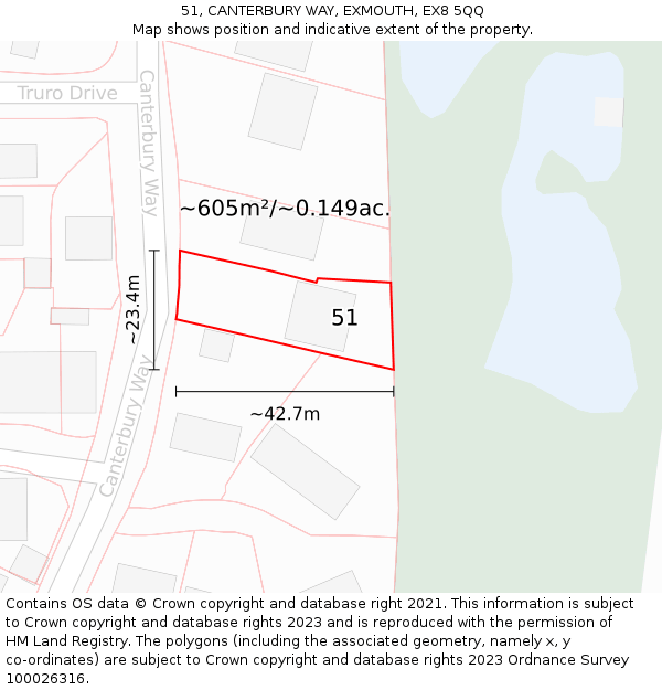 51, CANTERBURY WAY, EXMOUTH, EX8 5QQ: Plot and title map