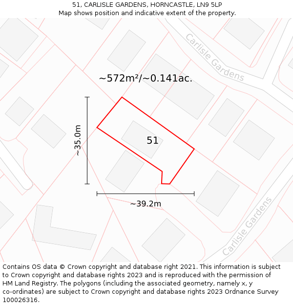 51, CARLISLE GARDENS, HORNCASTLE, LN9 5LP: Plot and title map