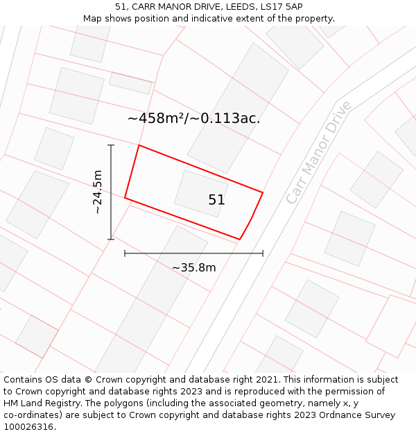 51, CARR MANOR DRIVE, LEEDS, LS17 5AP: Plot and title map