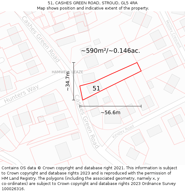 51, CASHES GREEN ROAD, STROUD, GL5 4RA: Plot and title map