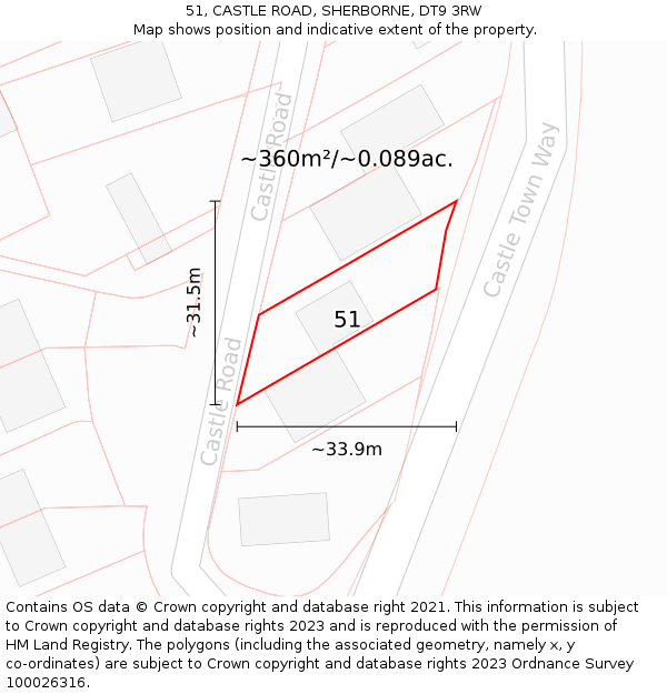 51, CASTLE ROAD, SHERBORNE, DT9 3RW: Plot and title map